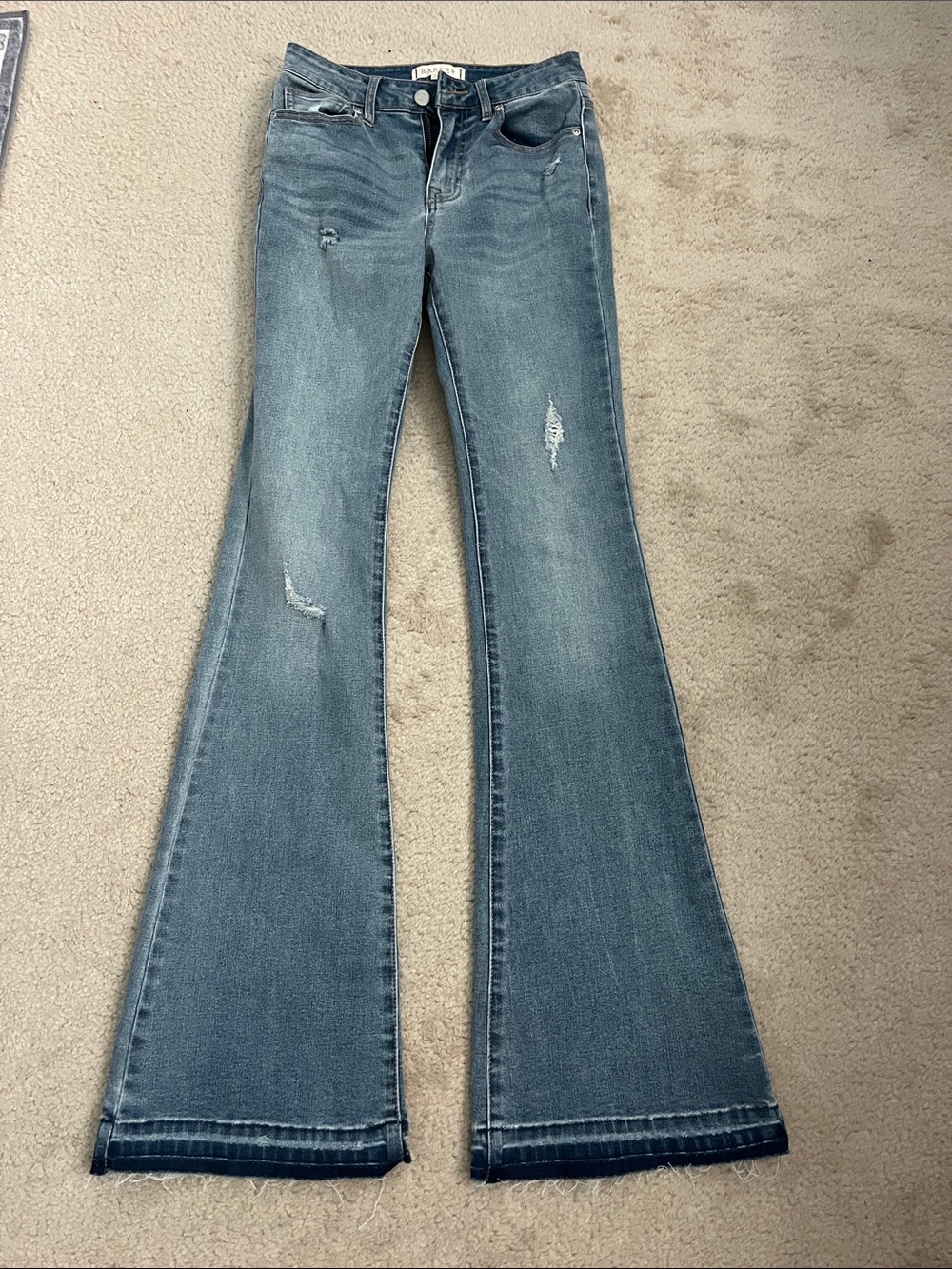 Harper Distressed Flare Jeans - Medium Blue Wash